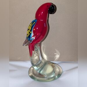 Vtg Murano Tall Red Glass Parrot Figurine